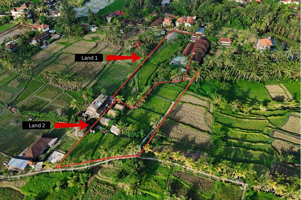 Rice Field Pink Land for Sale in Ubud Center with Existing Villas